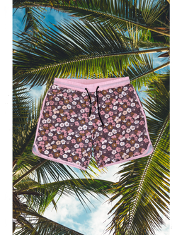 Pink flower swim trunks